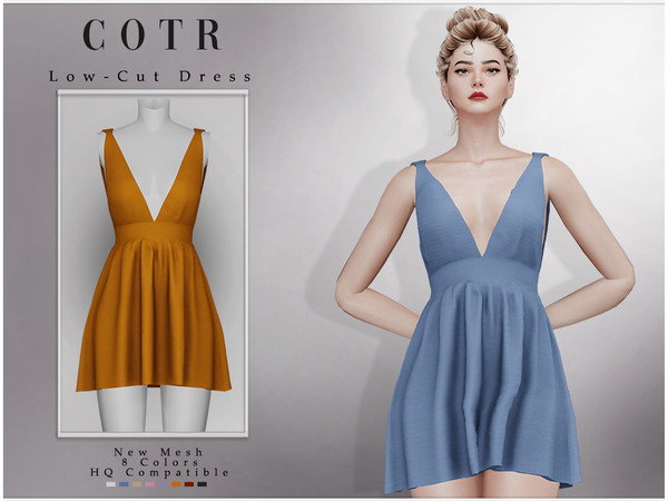 Sims 4 — Low-Cut Dress D-248 by ChordoftheRings — ChordoftheRings Low-Cut Dress D-248 - 8 Colors
