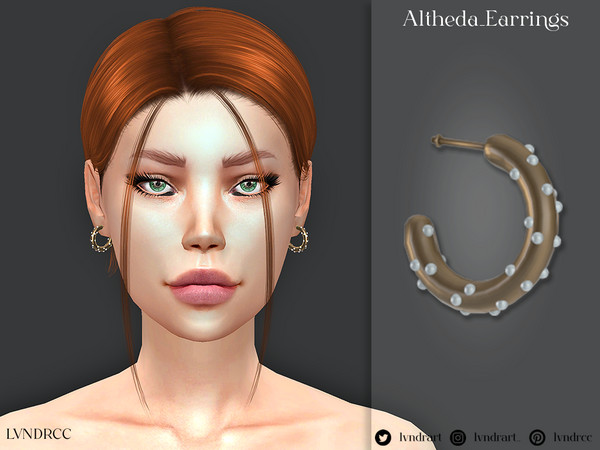 Sims 4 — Altheda Earrings by LVNDRCC — Statement hoop earrings with embedded silver pearls, with shiny finish and 3