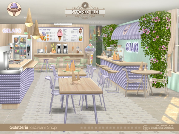 Sims 4 — Gelatteria Furniture by SIMcredible! — The second part of our happy ice cream shop is the furniture items.