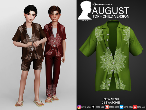 Sims 4 — August (Top - Child version) by Beto_ae0 — Pajamas for children, enjoy it - 05 colors