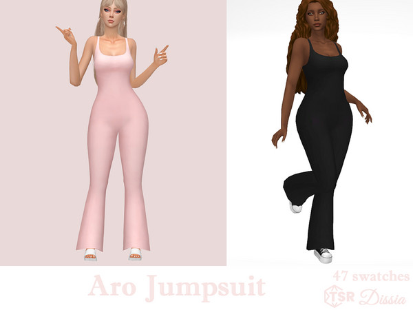Sims 4 — Aro Jumpsuit by Dissia — Sleeveless sporty bell bottom jumpsuit