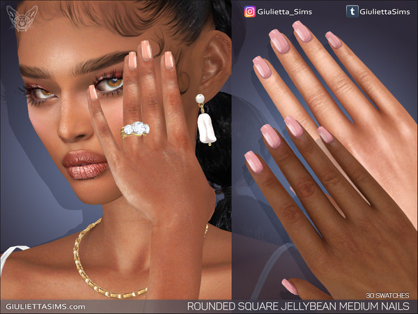 Sims 4 — Rounded Square Jellybean Medium Nails by feyona — Rounded Square Jellybean Medium Nails come with 30 swatches. *