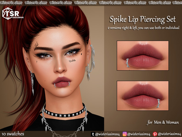 Sims 4 — (Wisteria) Spike_Lip_Mouth_Piercing(left).package by WisteriaSims — This Set Includes: 2 piercings, right &