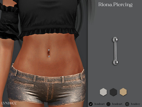 Sims 4 — Riona Piercing by LVNDRCC — Belly button piercing in classic, minimalist barbell shape with ball screws, in 3