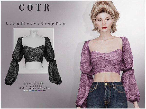 Sims 4 — Long Sleeve Crop Top T-474 by ChordoftheRings — ChordoftheRings Long Sleeve Crop Top T-474 - 8 Colors - New Mesh