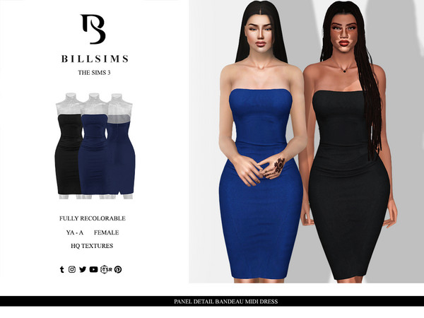 Sims 3 — Panel Detail Bandeau Midi Dress by Bill_Sims — This dress features a woven material with panel detail and a