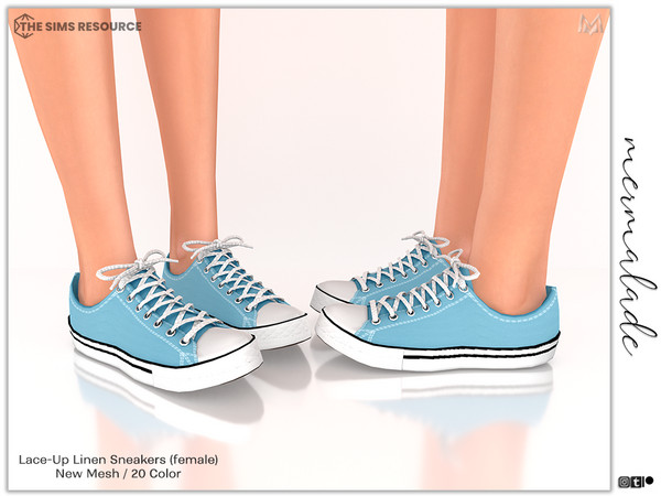 Sims 4 — Lace-Up Linen Sneakers S213 by Mermalade — New Mesh