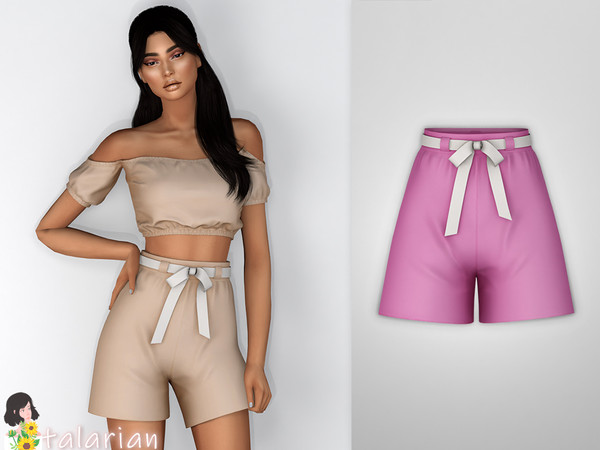 Sims 4 — Blake Shorts by talarian — Shorts with high waist and bow belt. Available in 17 colors