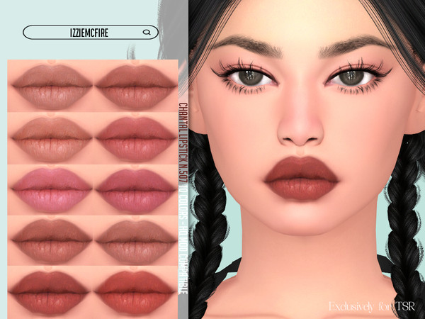 Sims 4 — Chantal Lipstick N.507 by IzzieMcFire — Chantal Lipstick N.507 contains 10 colors in hq texture.