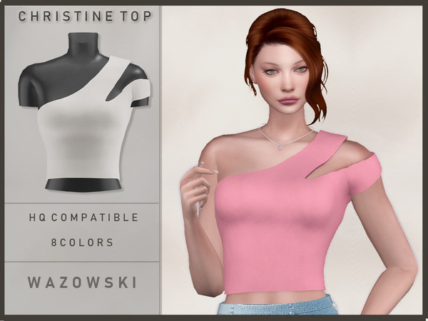 Sims 4 — Christine Top by _WAZOWSKI_ — All Texture Maps New Mesh 8 Colors HQ Compatible