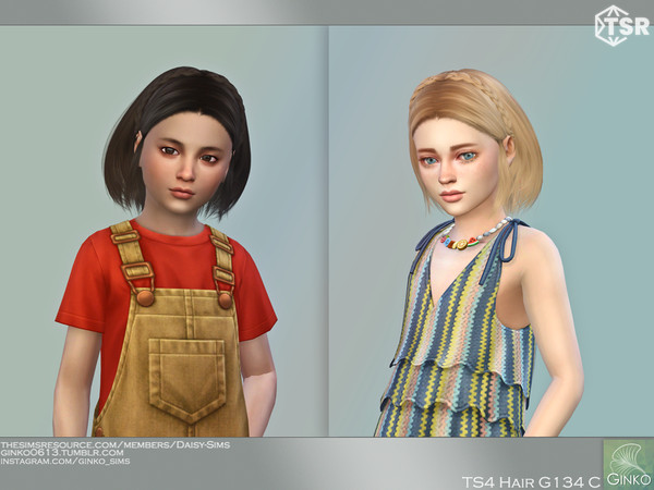 Sims 4 — Bob Hairstyle with braids for Children - G134C by Daisy-Sims — 21 base colors + 9 ombre colors
