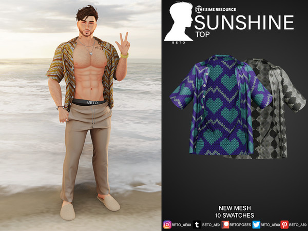 Sims 4 — Sunshine (Top) by Beto_ae0 — Open shirt for men, perfect for a beach style, enjoy it - 10 colors