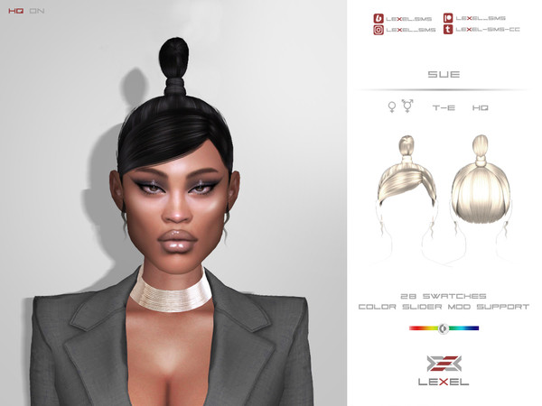 Sims 4 — Sue (Hairstyle) by LEXEL_s — 28 swatches T - E Both frames HQ textures Color slider mod support Hats compatible