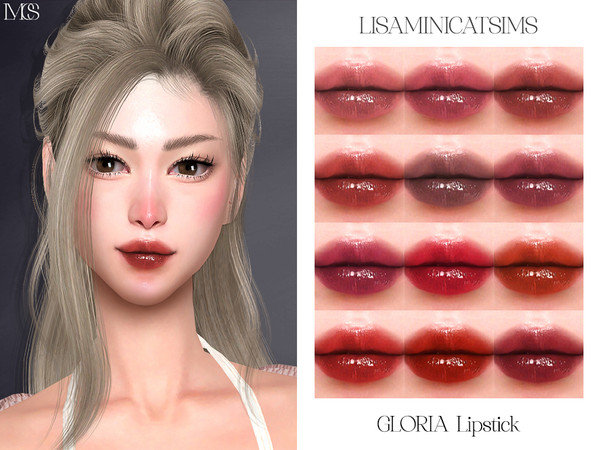 Sims 4 — Gloria Lipstick by Lisaminicatsims — -New Mesh -Lipstick category -HQ comatble -12 swatches -All Skin
