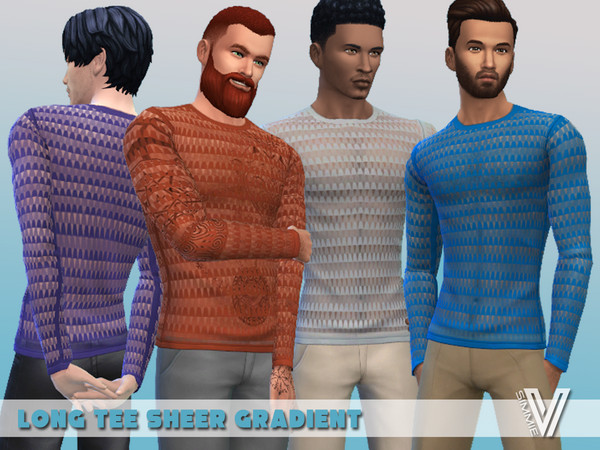Sims 4 — Long Tee Sheer Gradient by SimmieV — A sheer gradient patterned fabric has been used to create this assortment