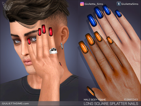 Sims 4 — Long Square Splatter Nails (male body frame) by feyona — Long Square Splatter Nails (male body frame) come with