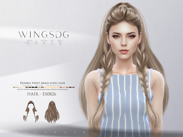 Sims 4 — WINGS-ES0826-Double twist braid long hair by wingssims — Colors 20