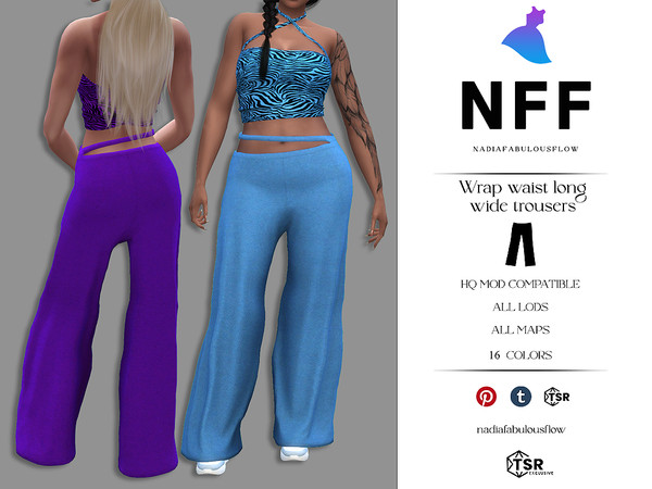 Sims 4 — Wrap waist long wide trousers by Nadiafabulousflow — A wrap waist very long trousers