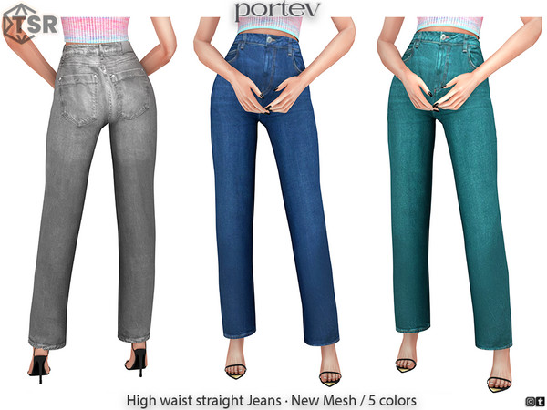 Sims 4 — High Waist Straight Jeans by portev — New Mesh