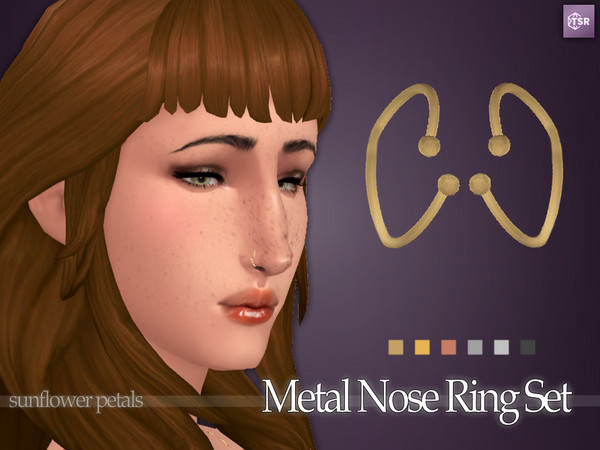 Sims 4 — Metal Nose Ring Set by SunflowerPetalsCC — A set of two nose hoops with ball closures. Comes in 6 metal colors.