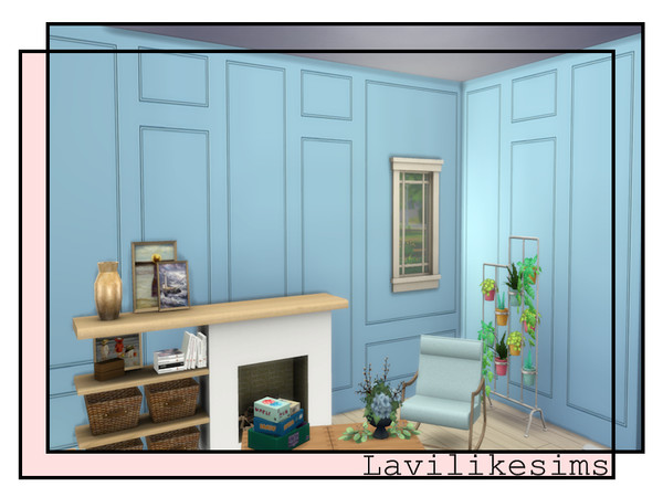 Sims 4 — Framed Panels Blue and Pink by lavilikesims — A wood wall with beading, this is the Blue and Pinks set to match