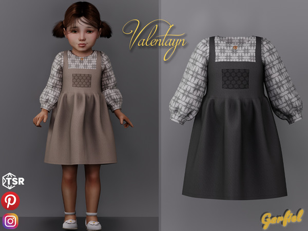 Sims 4 — Valentayn - Patterned blouse and sundress by Garfiel — Cute female toddler dress outfit