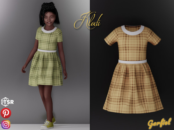 Sims 4 — Klodi - Plaid Dress by Garfiel — Cute plaid dress for female child with a white collar and sash