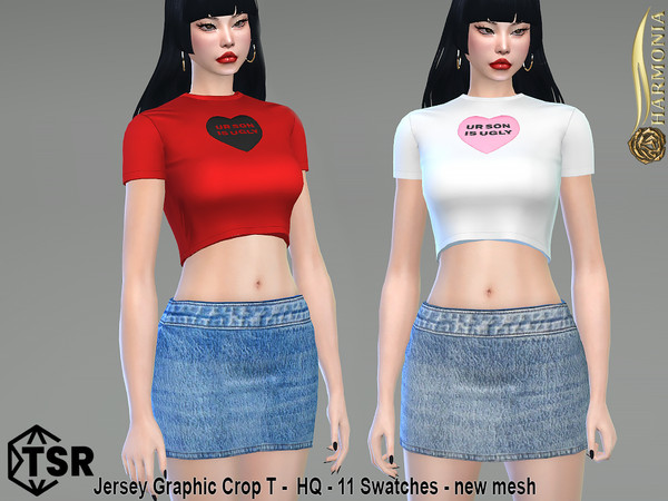 Sims 4 — Jersey Graphic Crop T by Harmonia — New Mesh