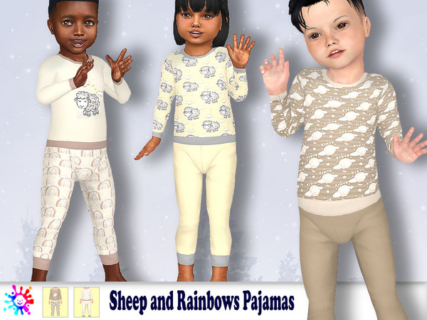 Sims 4 — Toddler Cute Sheep Pajamas by Pelineldis — Five cute pajamas with sheep prints in different shades of yellow,