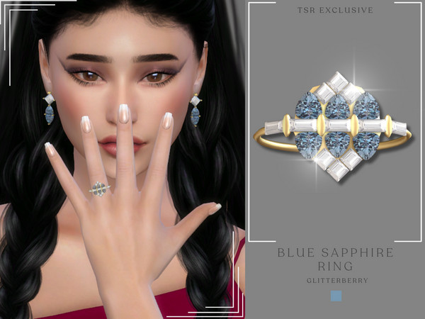 Sims 4 — Sapphire Blue Ring by Glitterberryfly — A gorgeous blue and white engagement ring set in gold