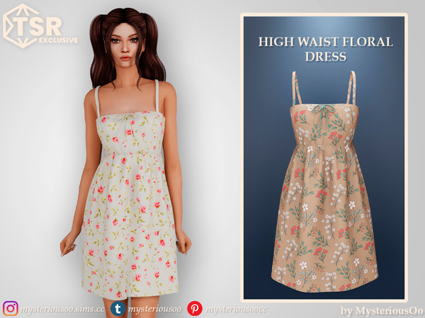 Sims 4 — High waist floral dress by MysteriousOo — High waist floral dress in 8 colors