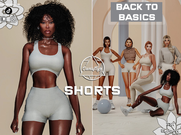Sims 4 — Back To Basics Collection - Shorts by Camuflaje — Sporty collection that includes 7 items - Romper, Two tops,