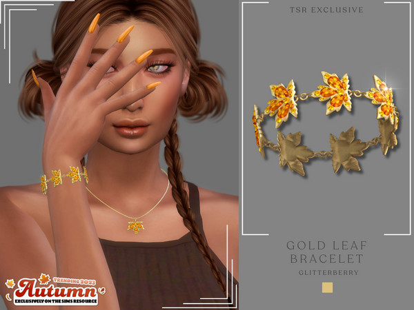 Sims 4 — Autumn Leaf Gem Bracelet by Glitterberryfly — A gold bracelet with autumnal gemstones
