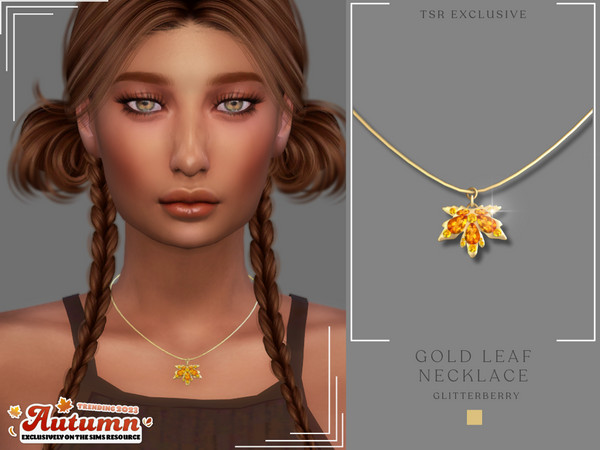 Sims 4 — Autumn Leaf Gem Necklace by Glitterberryfly — An autumnal necklace with gemstones set in gold