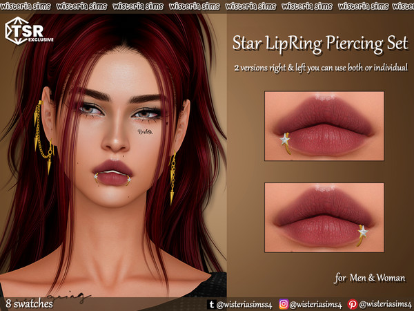 Sims 4 — Star LipRing Piercing Set by WisteriaSims — This Set Includes 2 piercings, right & left, you can use both or