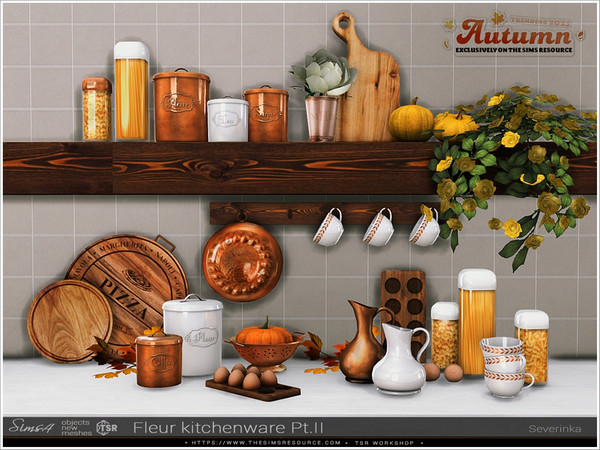 Sims 4 — Fleur kitchenware Pt.II by Severinka_ — A set of decor for the kitchen, 10 items.