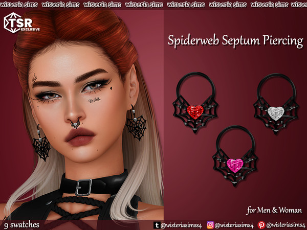 Sims 4 — Spiderweb DiamondHeart Septum Nose Piercing by WisteriaSims — - FOR MEN & WOMAN - NEW MESH - TEEN TO ELDER -