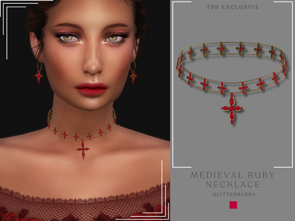 Sims 4 — Medieval Ruby Necklace by Glitterberryfly — A gorgeous gold necklace with rubies in a medieval style