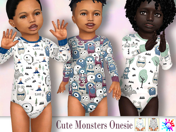 Sims 4 — Cute Monsters Onesie by Pelineldis — Five cool onesies with monster prints for toddler boys and girls.