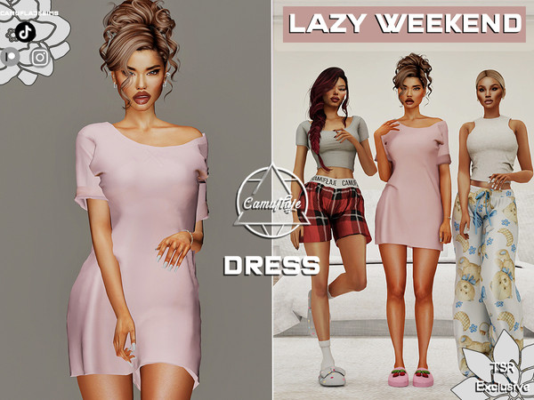 Sims 4 — Lazy Weekend Collection - T-Shirt Dress by Camuflaje — Sleepwear collection that includes a tank top, t-shirt,