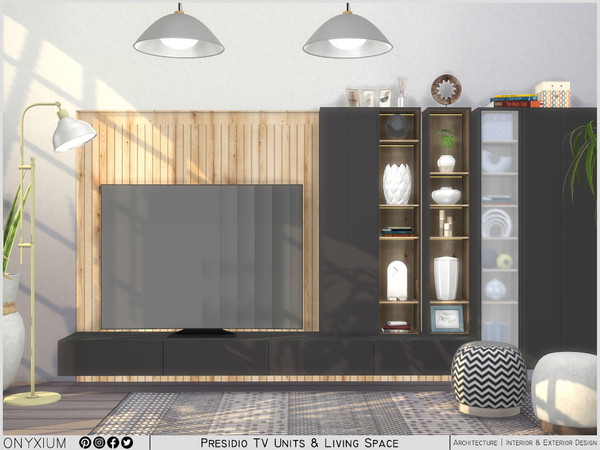 Sims 4 — Presidio TV Units & Living Space by Onyxium — Onyxium@TSR Design Workshop Living Room Collection - Belong To