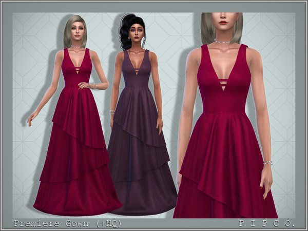 Sims 4 — Premiere Gown. by Pipco — An elegant gown in 23 colors. Base Game Compatible