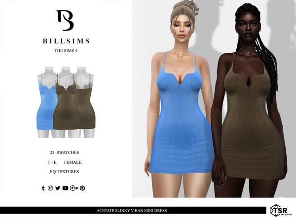 Sims 4 — Acetate Slinky V Bar Mini Dress by Bill_Sims — This dress features an acetate slinky material with a v bar