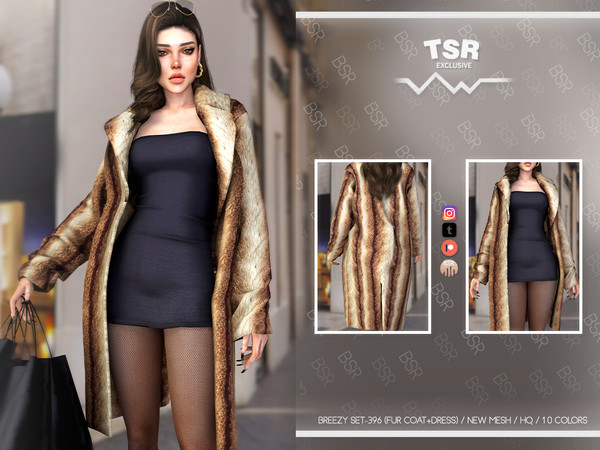 Sims 4 — BREEZY SET-396 (FUR COAT+DRESS) BD1075 by busra-tr — 10 colors Adult, Elder, Teen, Young Adult