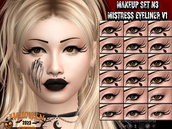 Sims 4 — Makeup Set N3 - Mistress Eyeliner V1 by PinkyCustomWorld — Decorated black eyeliner with triple wings and a
