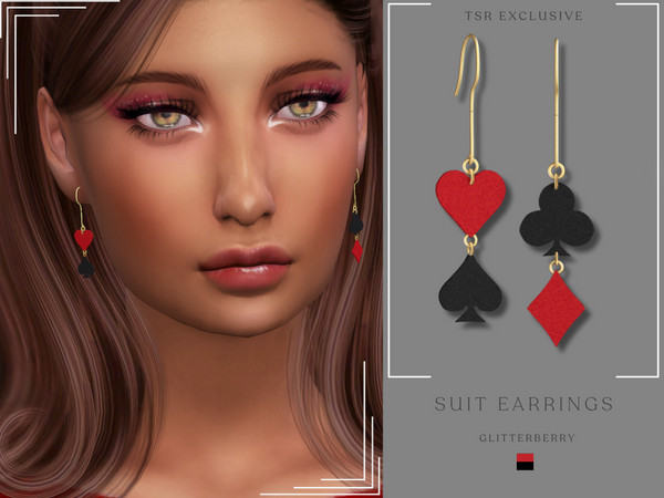 Sims 4 — Suit Earrings by Glitterberryfly — A card suit earrings. Set in gold