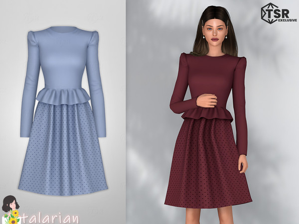 Sims 4 — Elaina Dresss by talarian — Dress with a peplum at the waist and skirt in small polka dots