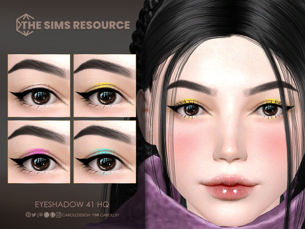 Sims 4 — Eyeshadow 41 HQ by Caroll912 — A 8-swatch shimmer eyeshadow in neon shades of yellow, cyan and magenta and