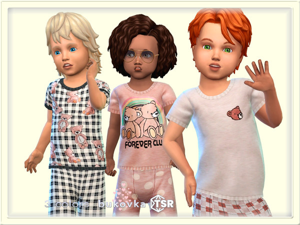 Sims 4 — Shirt Little Bear tod by bukovka — Cute T-shirt for toddlers of both sexes: boys and girls, 3 color options.