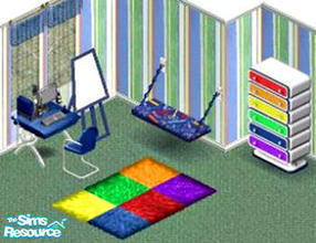 Sims 1 — Kids Room 2 by STP Carly — Includes: Rug, Dresser, Desk, Chair, Seat, Computer, Easel